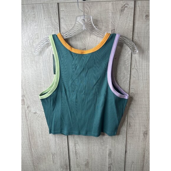 Wild Fable Womens Size Large Ribbed Tank Tops Set of 2 Green & Multicolor Trim - Picture 3 of 13